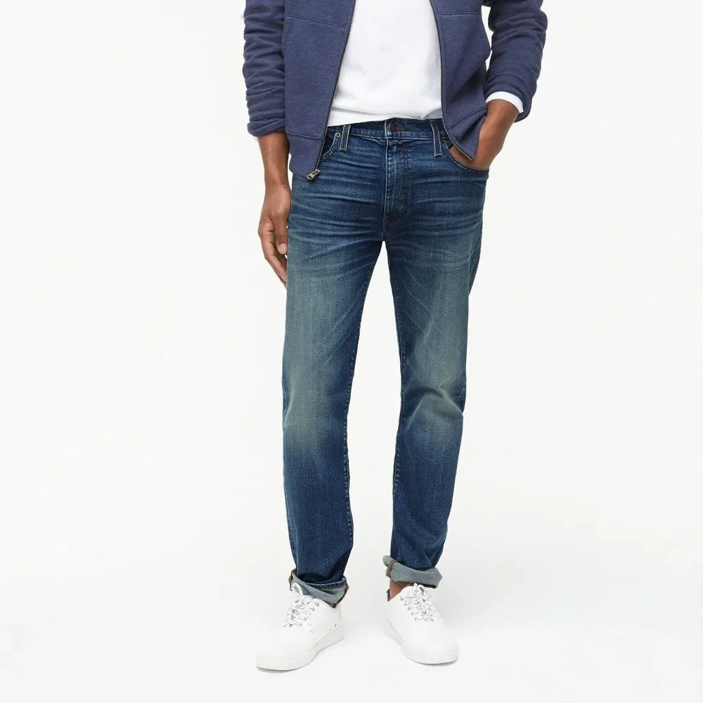 NWT Mens Size 35 35x34 J. Crew Blue Slim Fit Flex Jean in Medium Tinted Wash